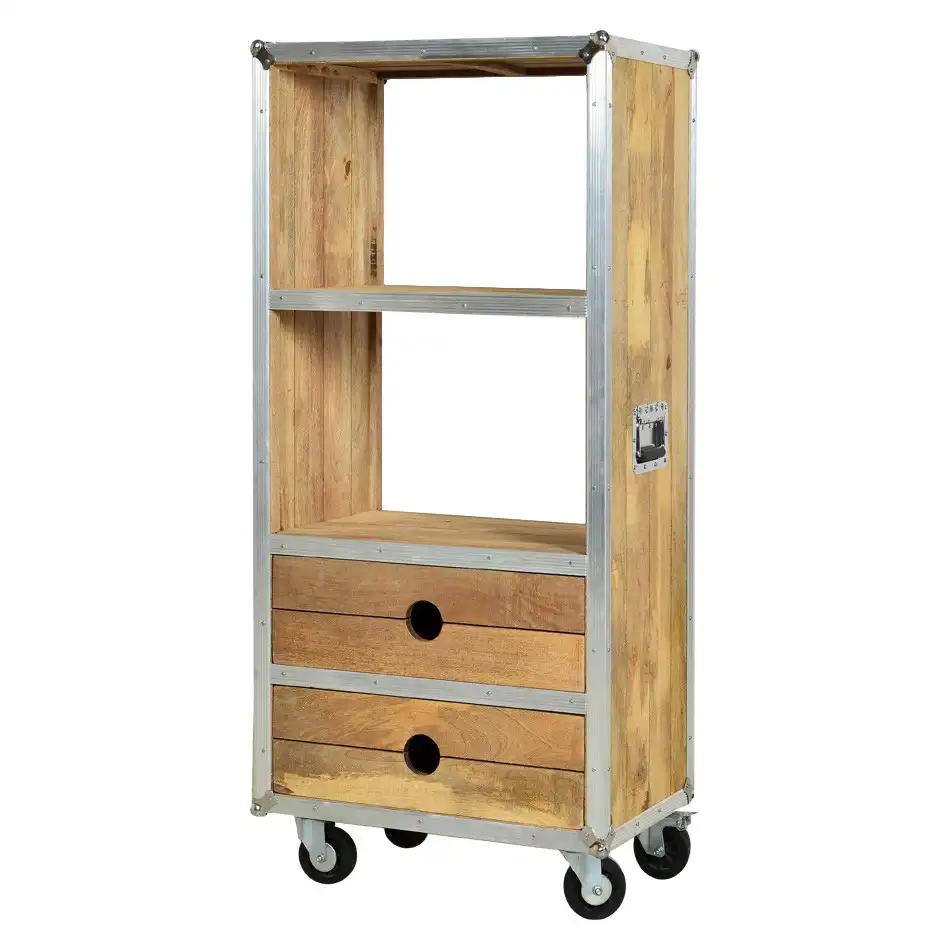 Roadie Chic Reclaimed Low Bookcase with 2 Drawers on Wheels - popular handicrafts